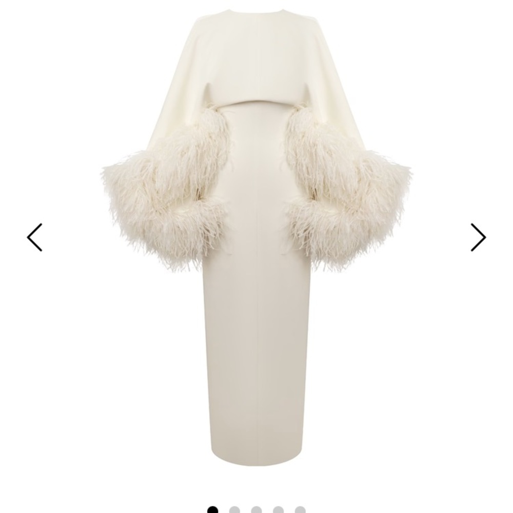 Elegant White Long Sleeve Dress with Feather Details - Picture 2 of 3